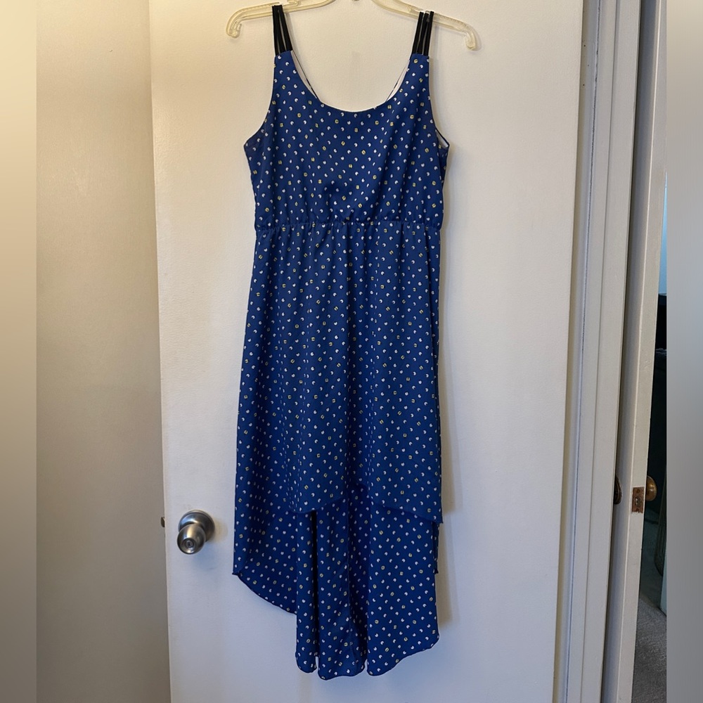 Blue high-low sundress w/ lady bugs print